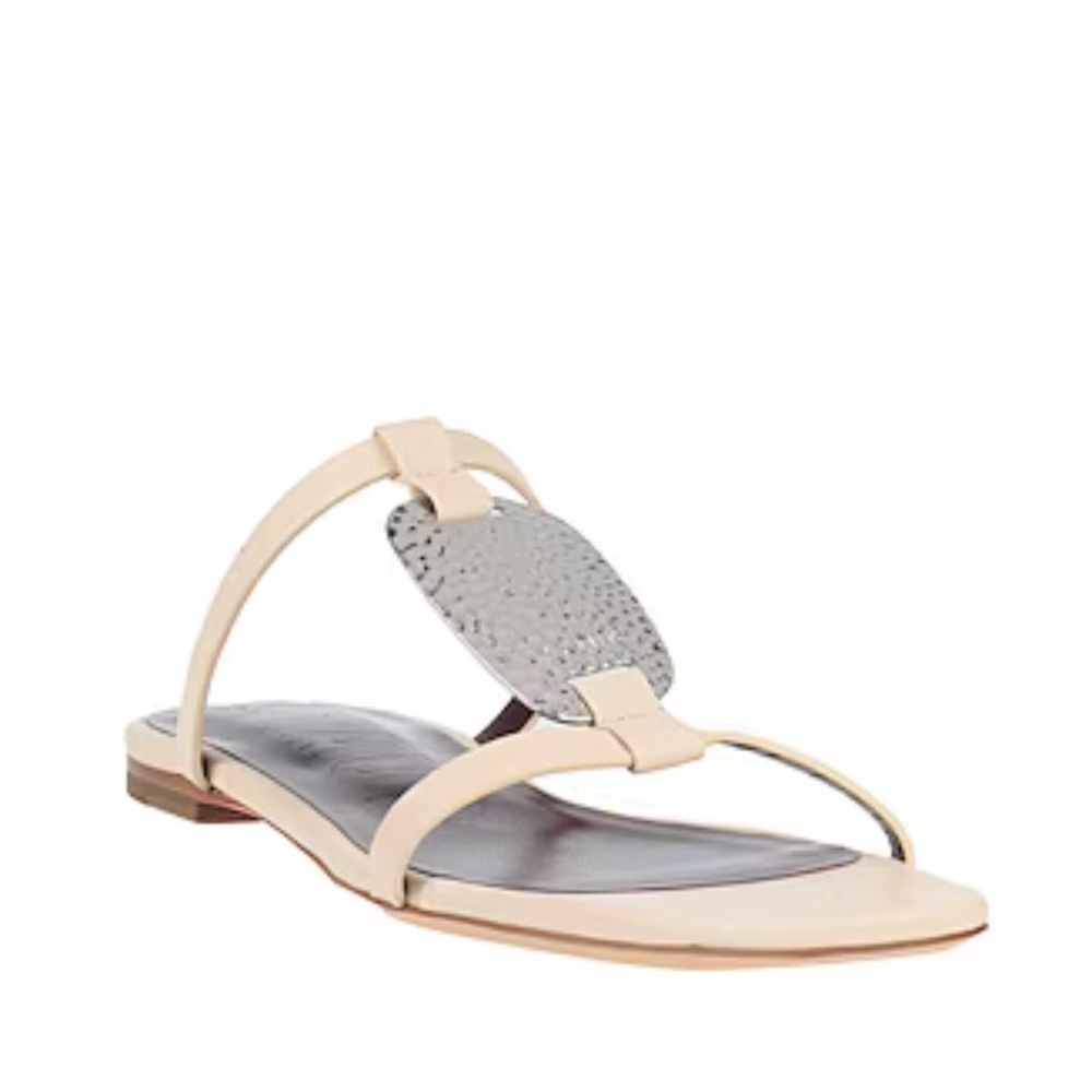 STAUD White / Cream Flat Sandals with silver hardware